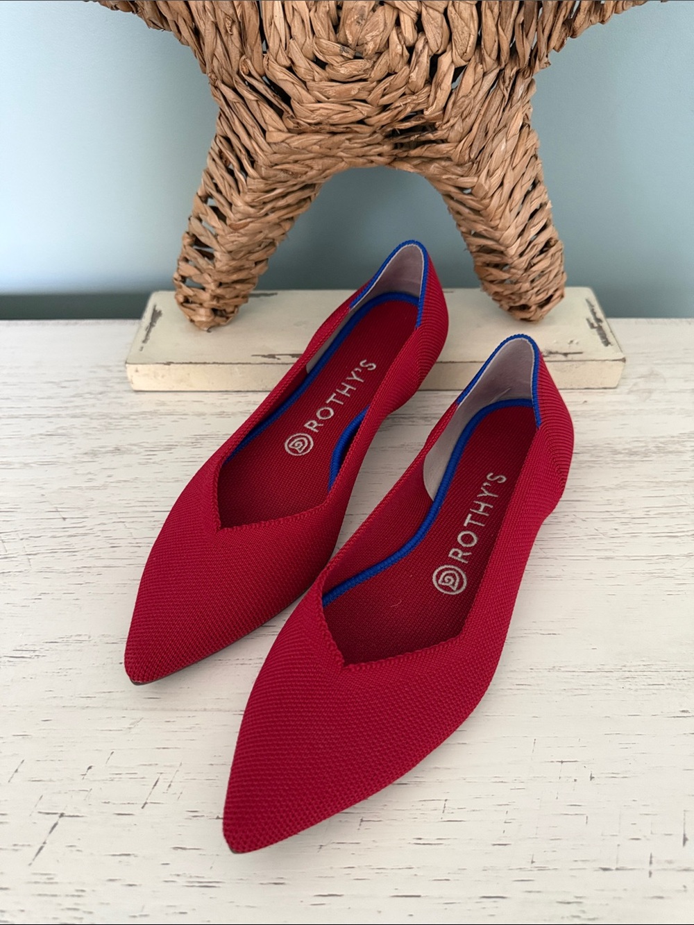 Rothy's Red Pointed Knit Flats